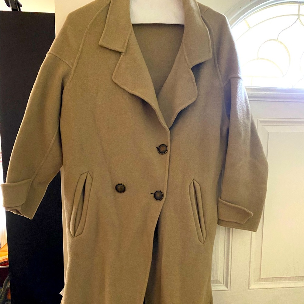 Long camel coloured coat